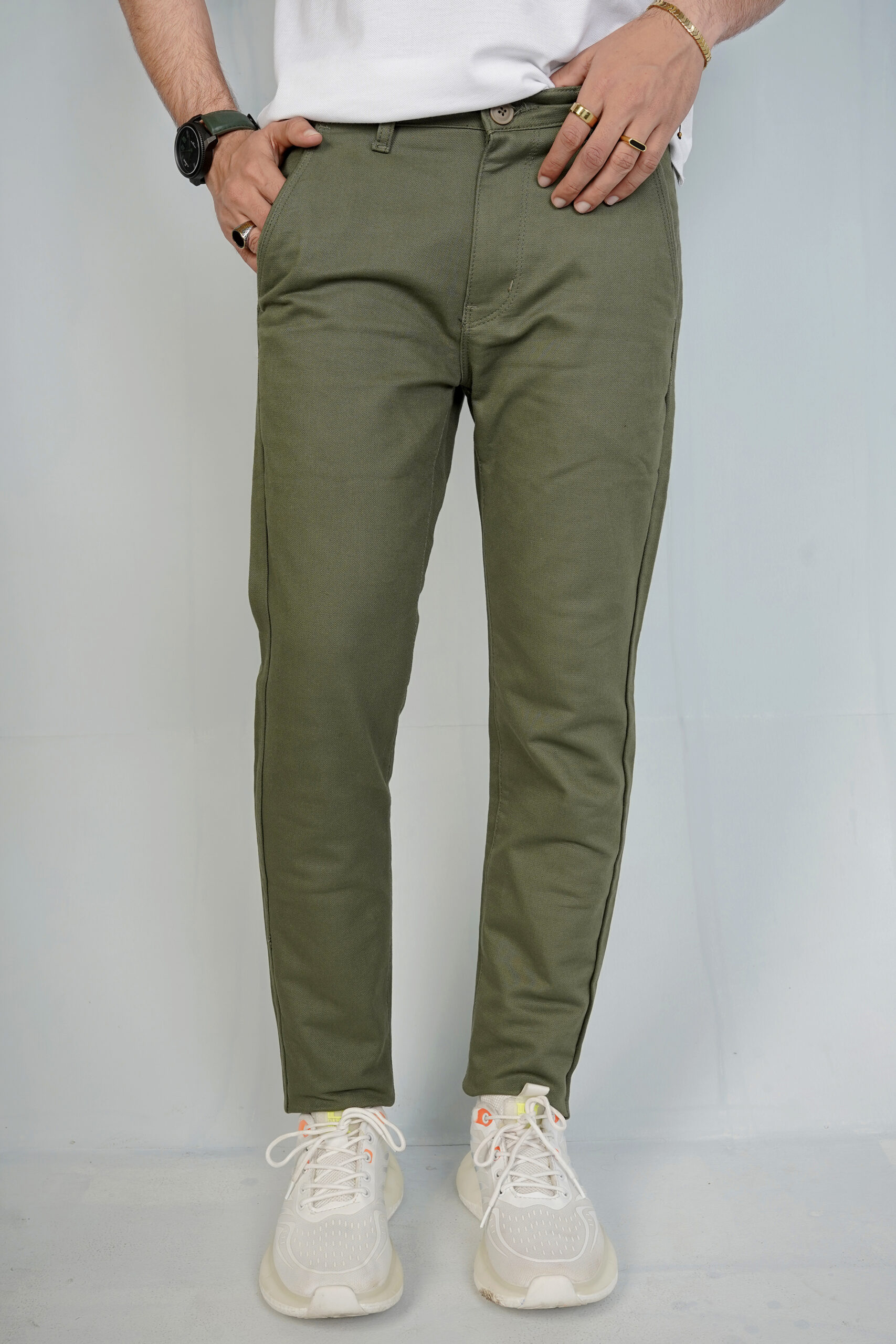 Olive Green Cotton Jeans Pants